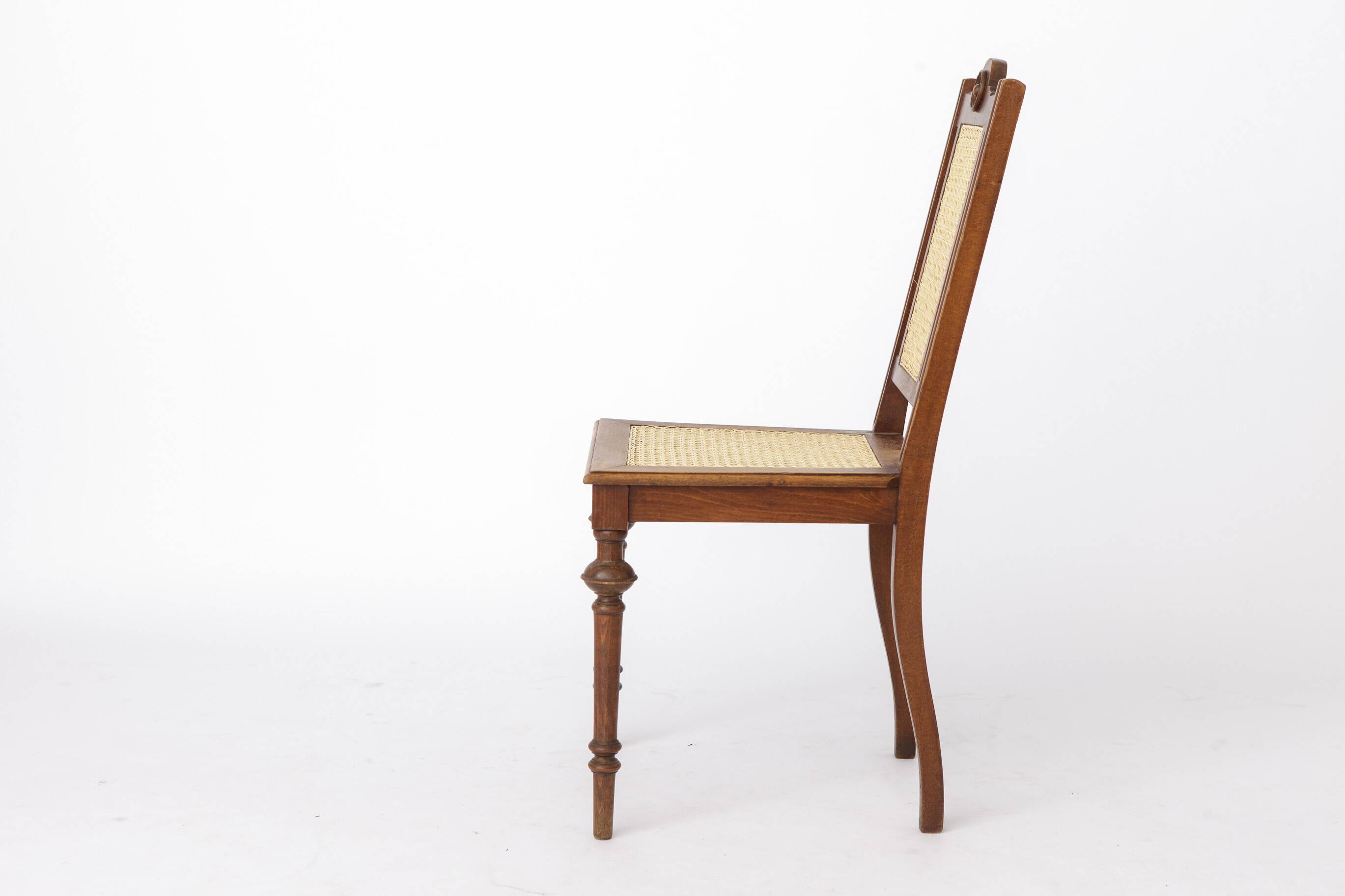 Antique Belgian Dining Chair, Restored Cane Chair, Beech Wood, c. 1930s