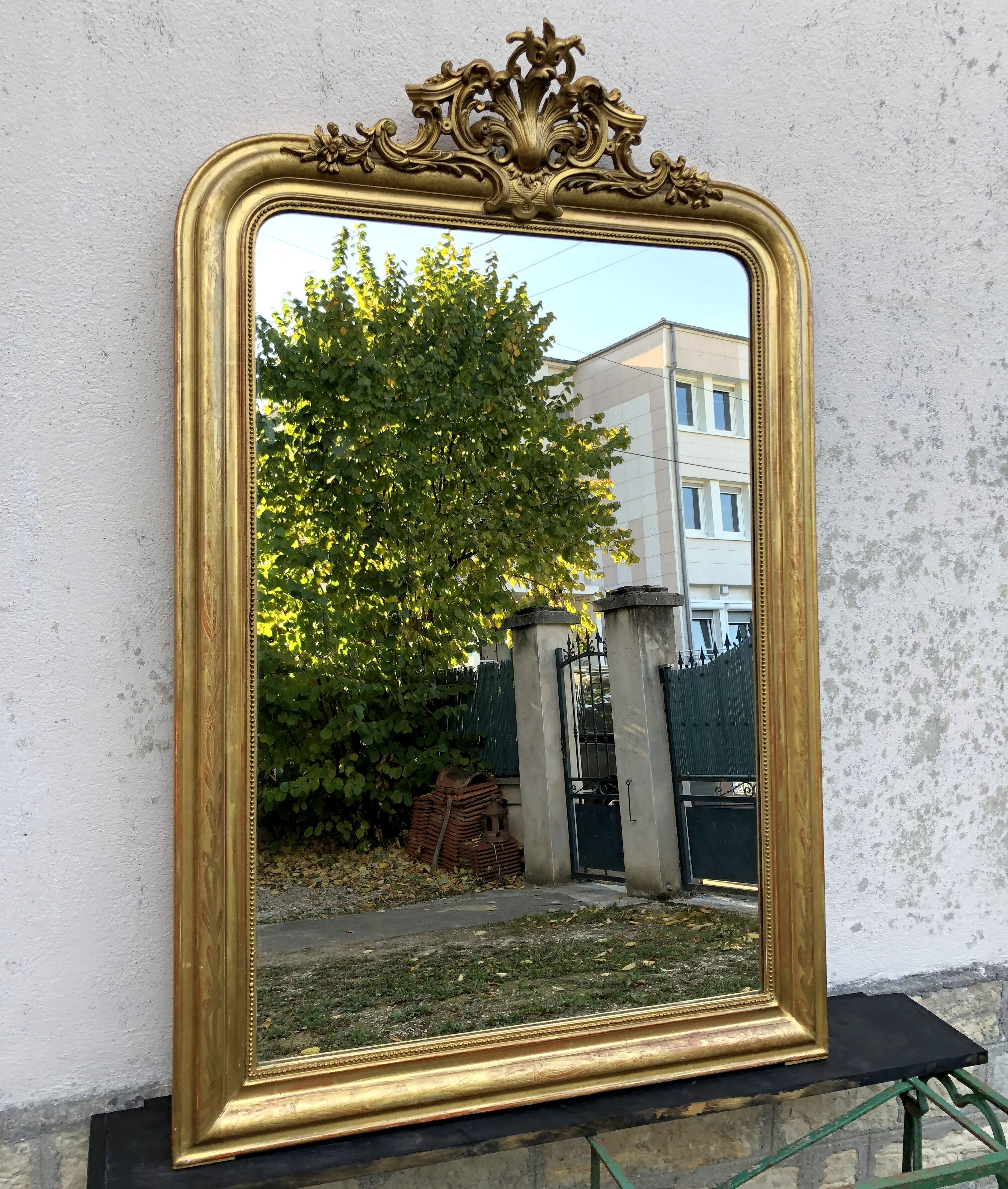 Miroir Louis-Philippe dorure feuille d'or 156x101cm