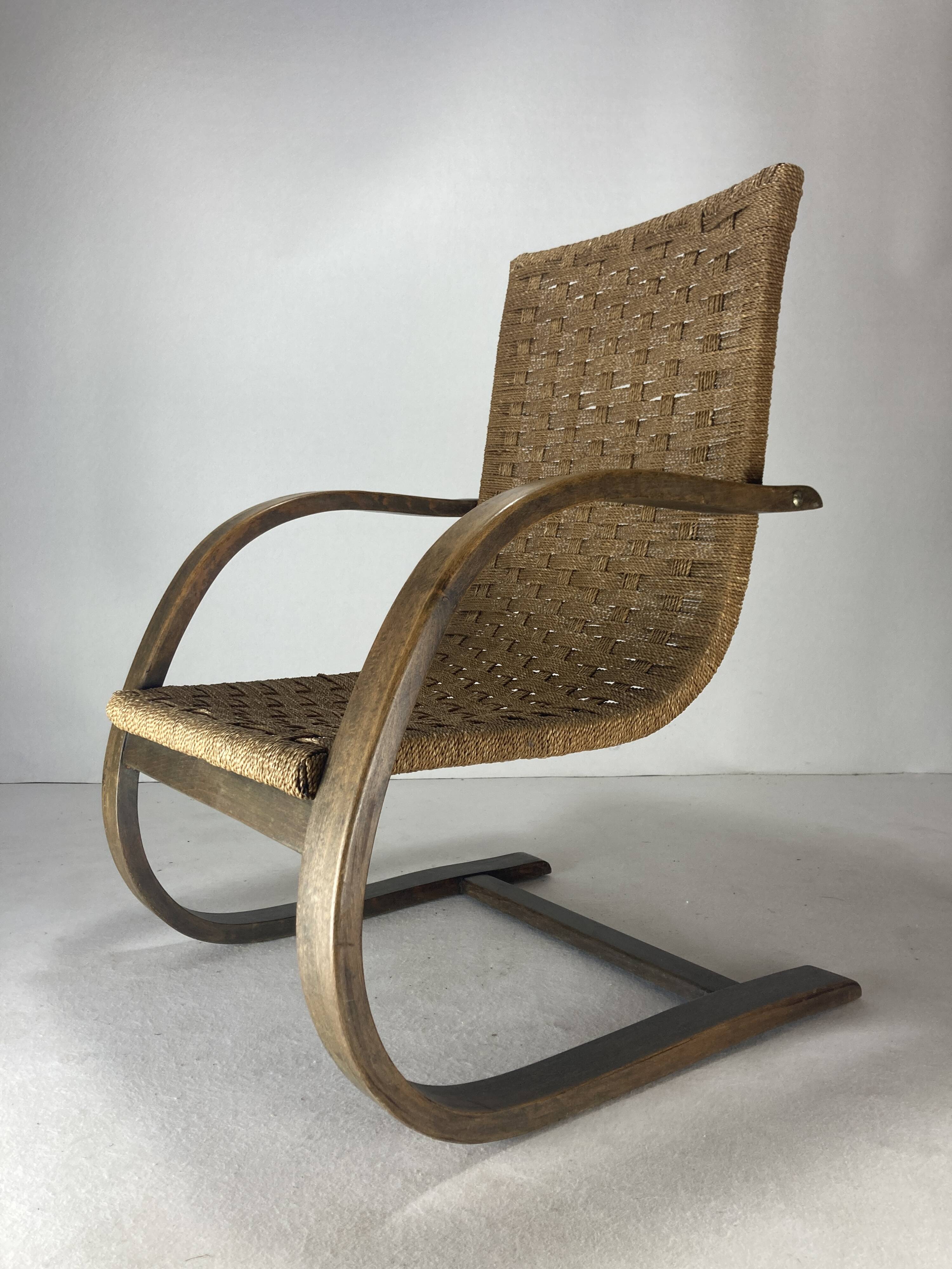 Cantilever wicker cord chair, 1930s