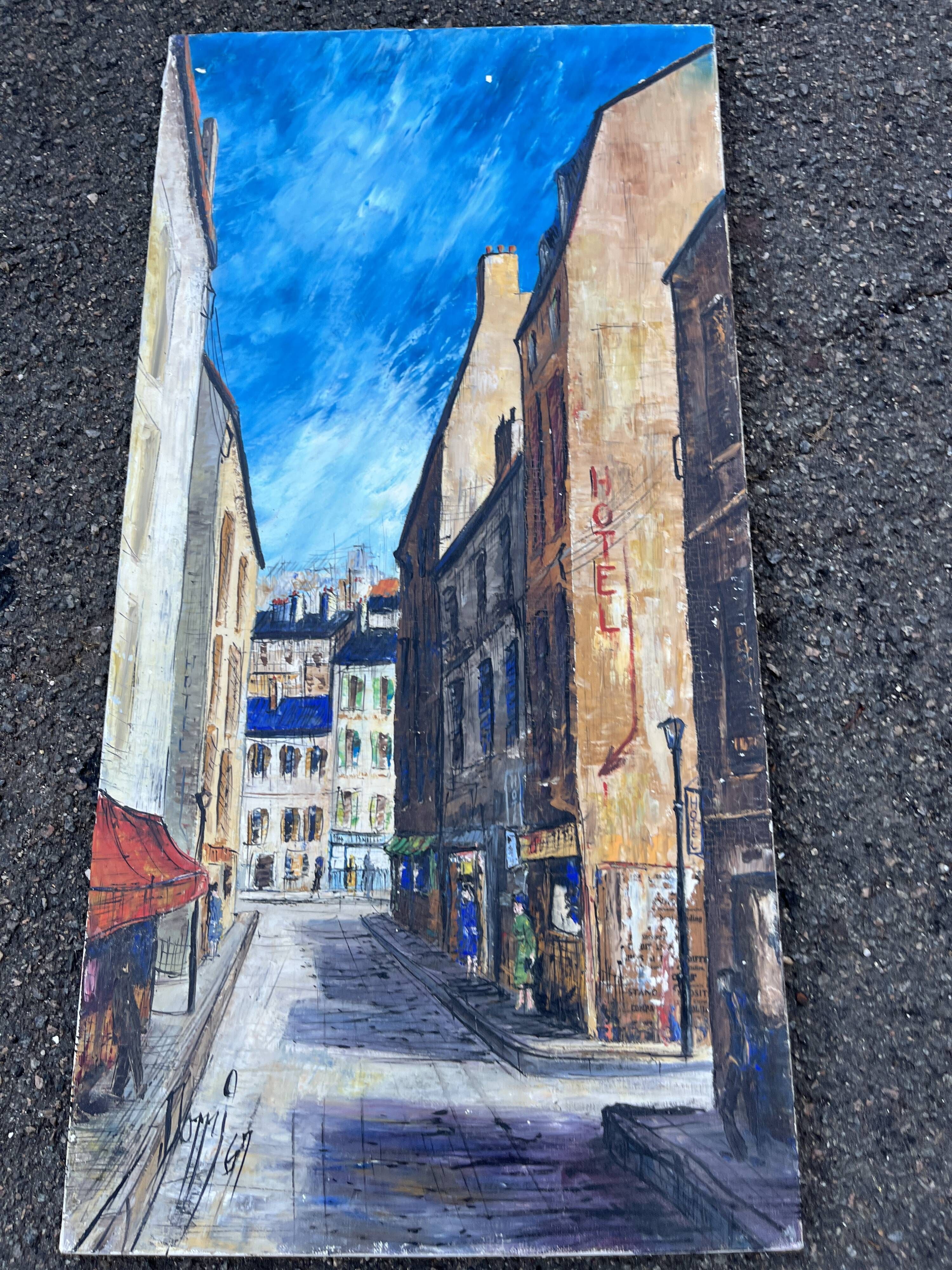 Painting by Dominique Brochard "Domi" – Street Scene – 1967