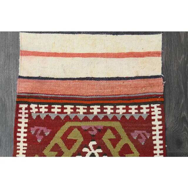 1970s Vintage Turkish Handmade Wool & Cotton White Runner Rug 47x222