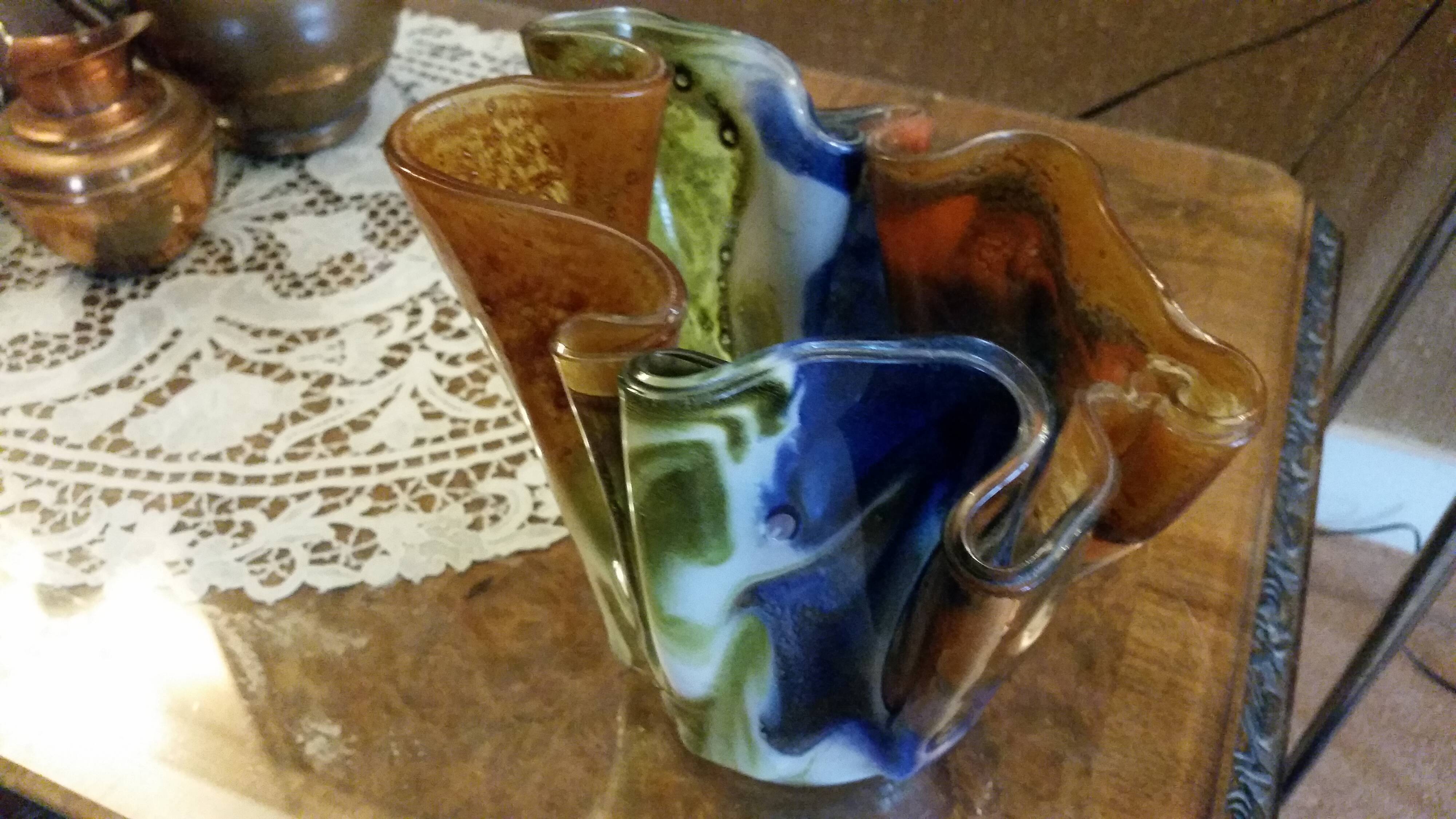 Multicolored blown glass "handkerchief" vase