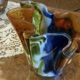 Vase "mouchoir" verre soufflé multicolore