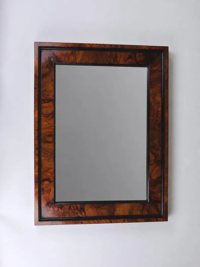Square Biedermeier Antique 19th Century Walnut Wall Mirror, Vienna, 1850s