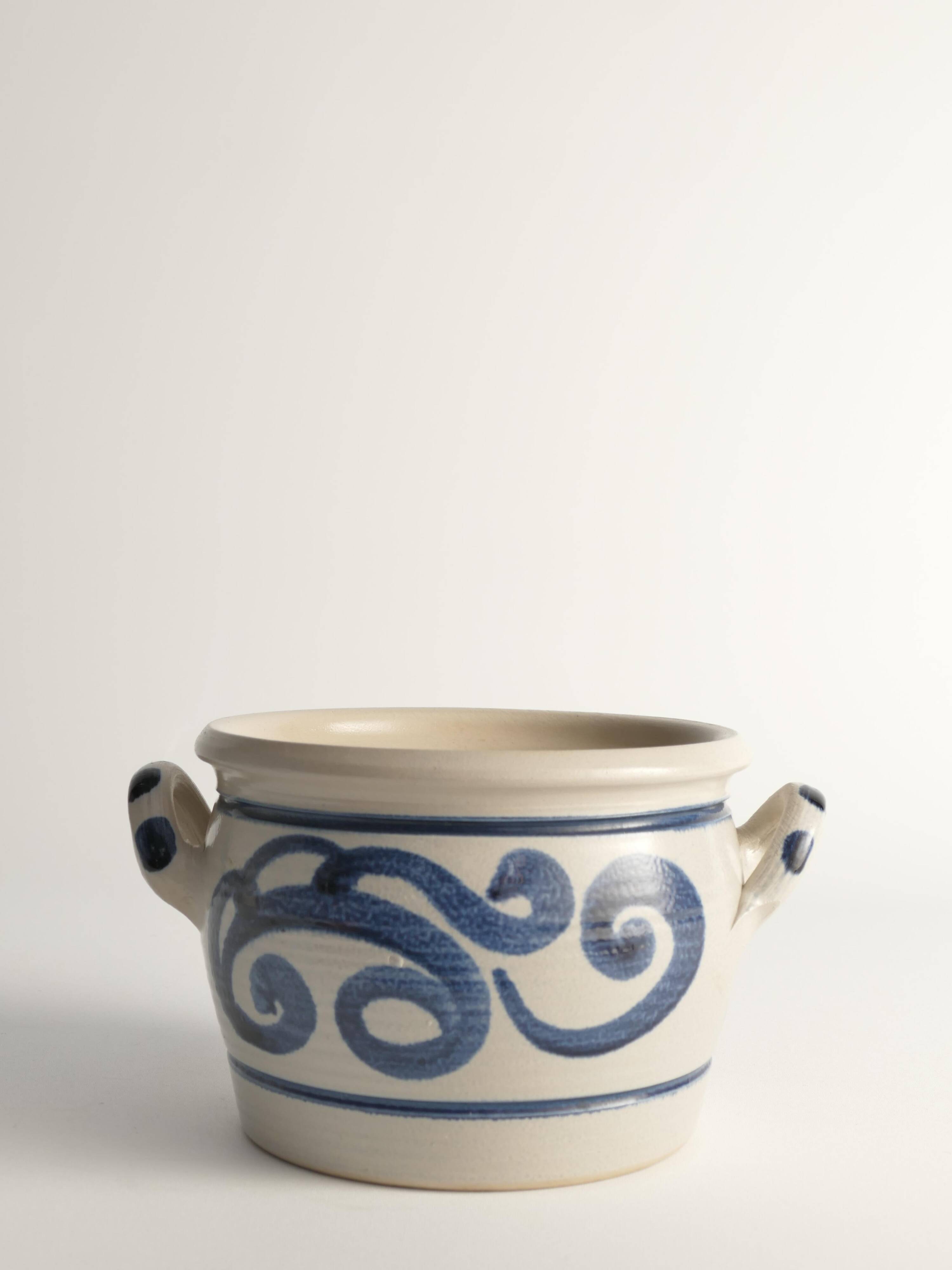 Folk Art Stoneware Jar with Cobalt Blue Floral Motif from Westerwald, Germany