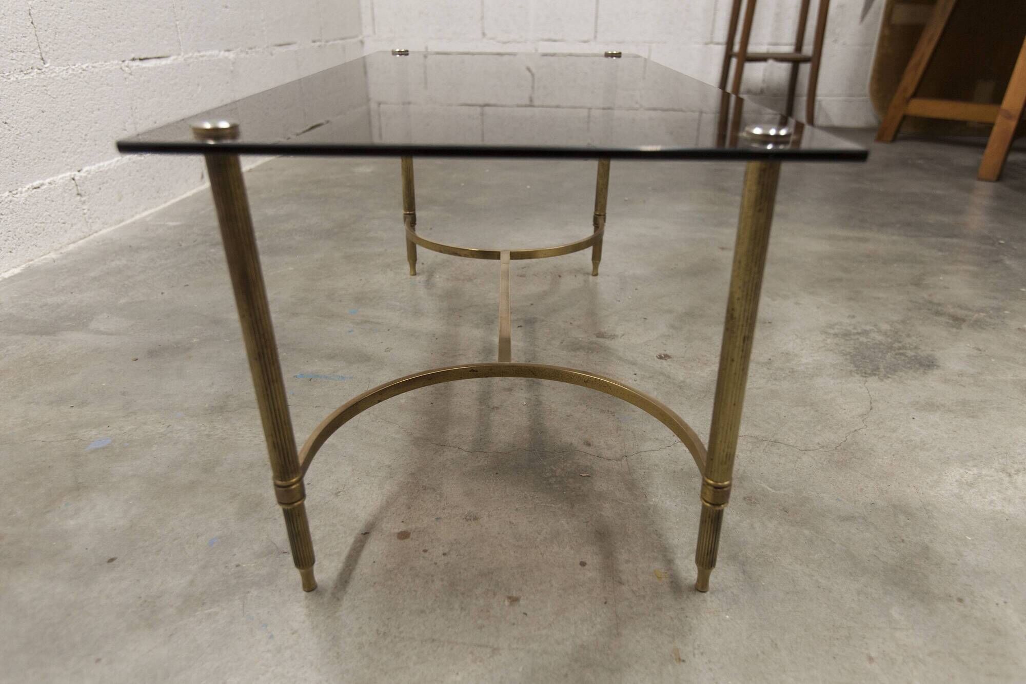 Gold brass coffee table with smoked glass 1970