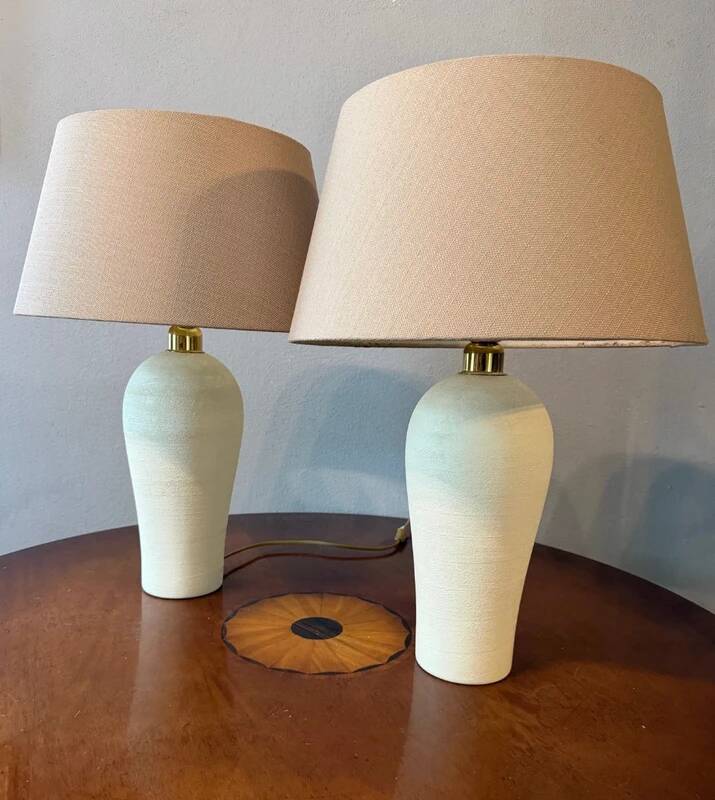 Paire de lampes de table en céramique crème – style danois moderne scandinave