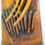 Carved wooden mirror, signed P. Guallino, "le passage", brutalist design from the 80s