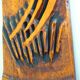 Carved wooden mirror, signed P. Guallino, "le passage", brutalist design from the 80s