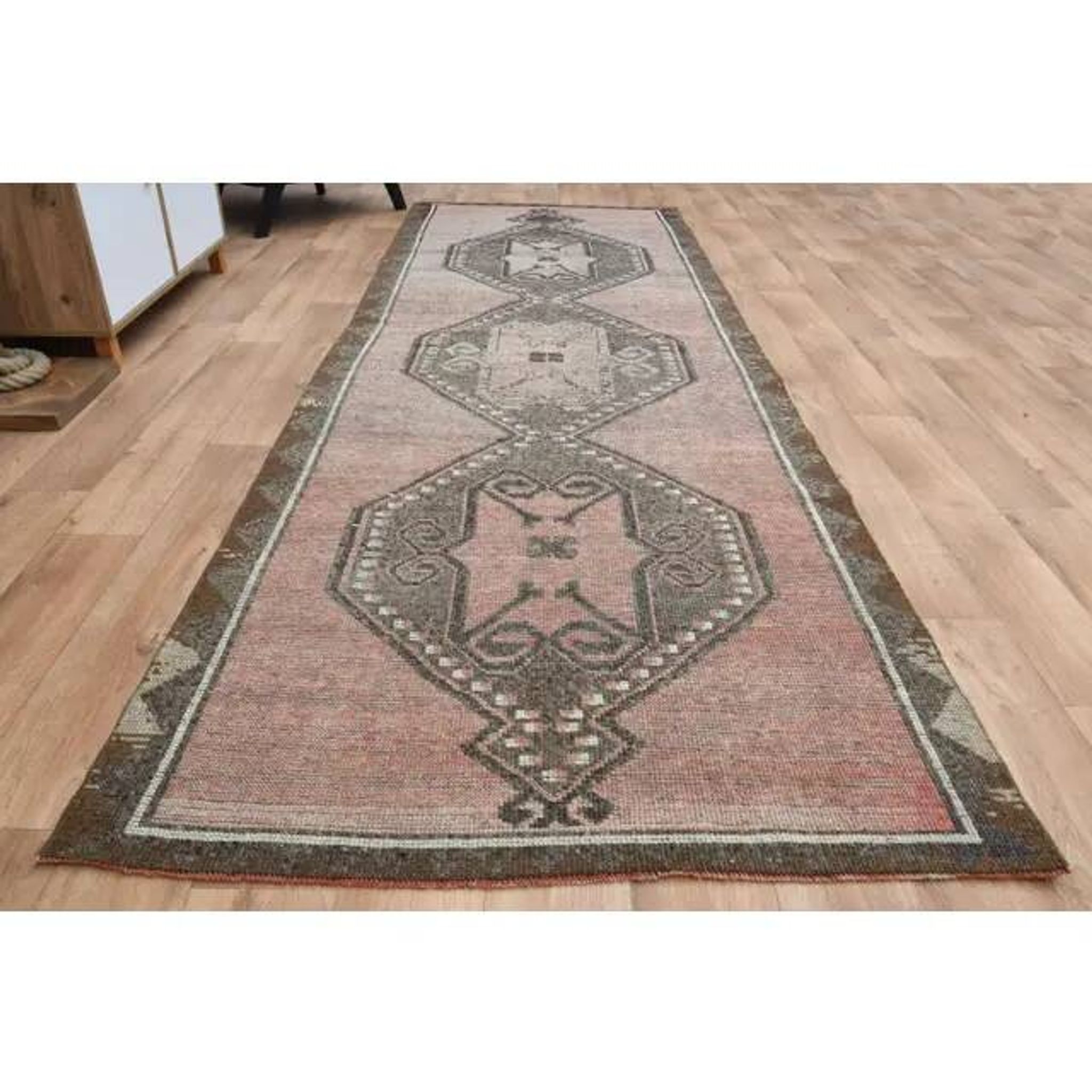 Vintage Turkish Handmade Wool Oushak Runner Rug 121x352