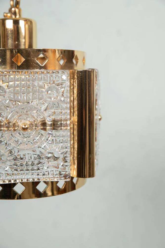 Vintage brass and frosted glass pendant, Vitrika glass pendant.