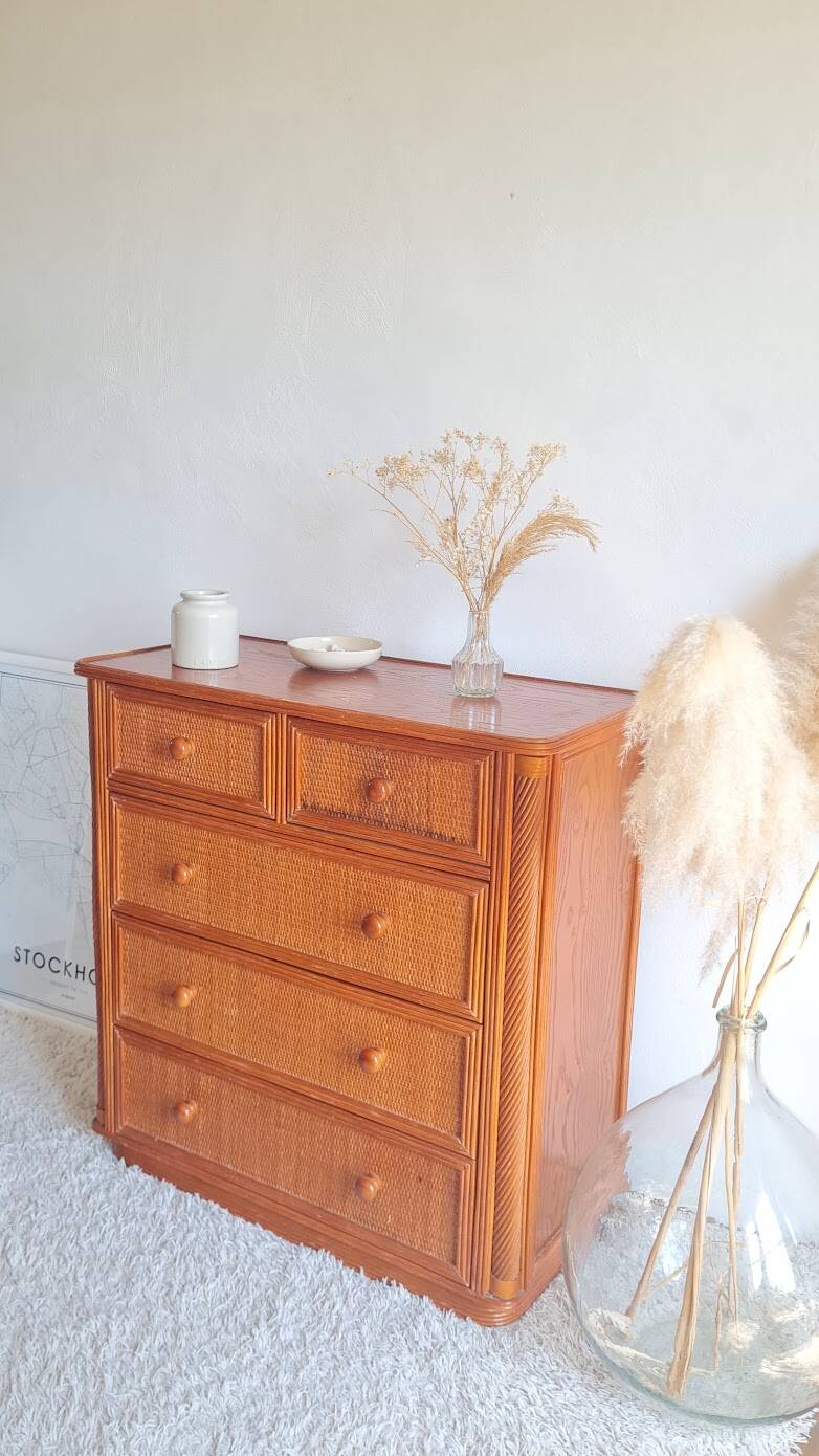 Vintage rattan chest of drawers