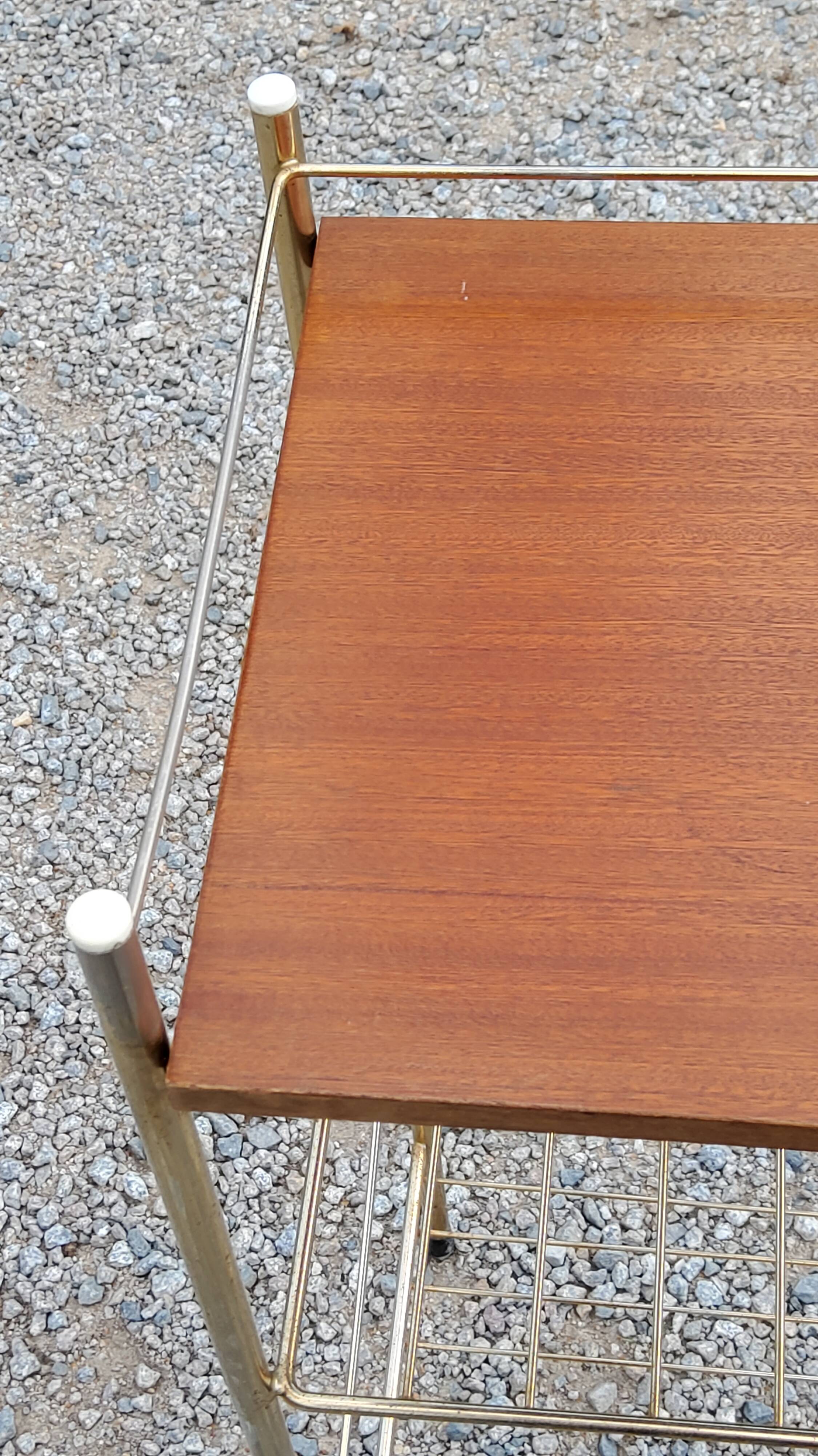 Bedside table from the 50s in gold metal and blond mahogany