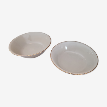 Lot de 2 saladiers gigognes en porcelaine bavaria beige liseré doré modèle jutta