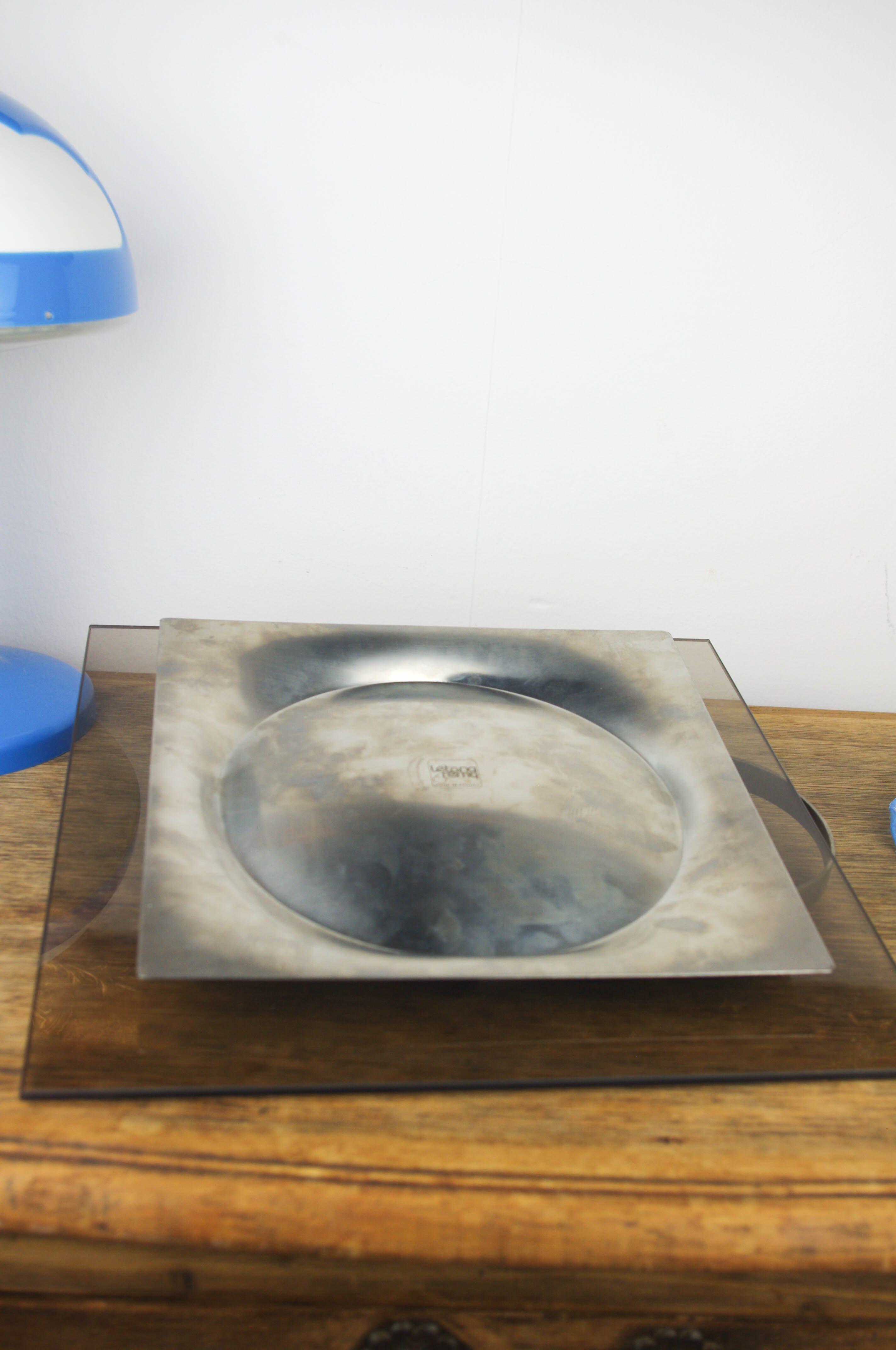 Smoked glass tray and chrome made in France