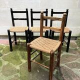 Chaise Italienne Vintage Bois Brut Corde Tressée Artisanale