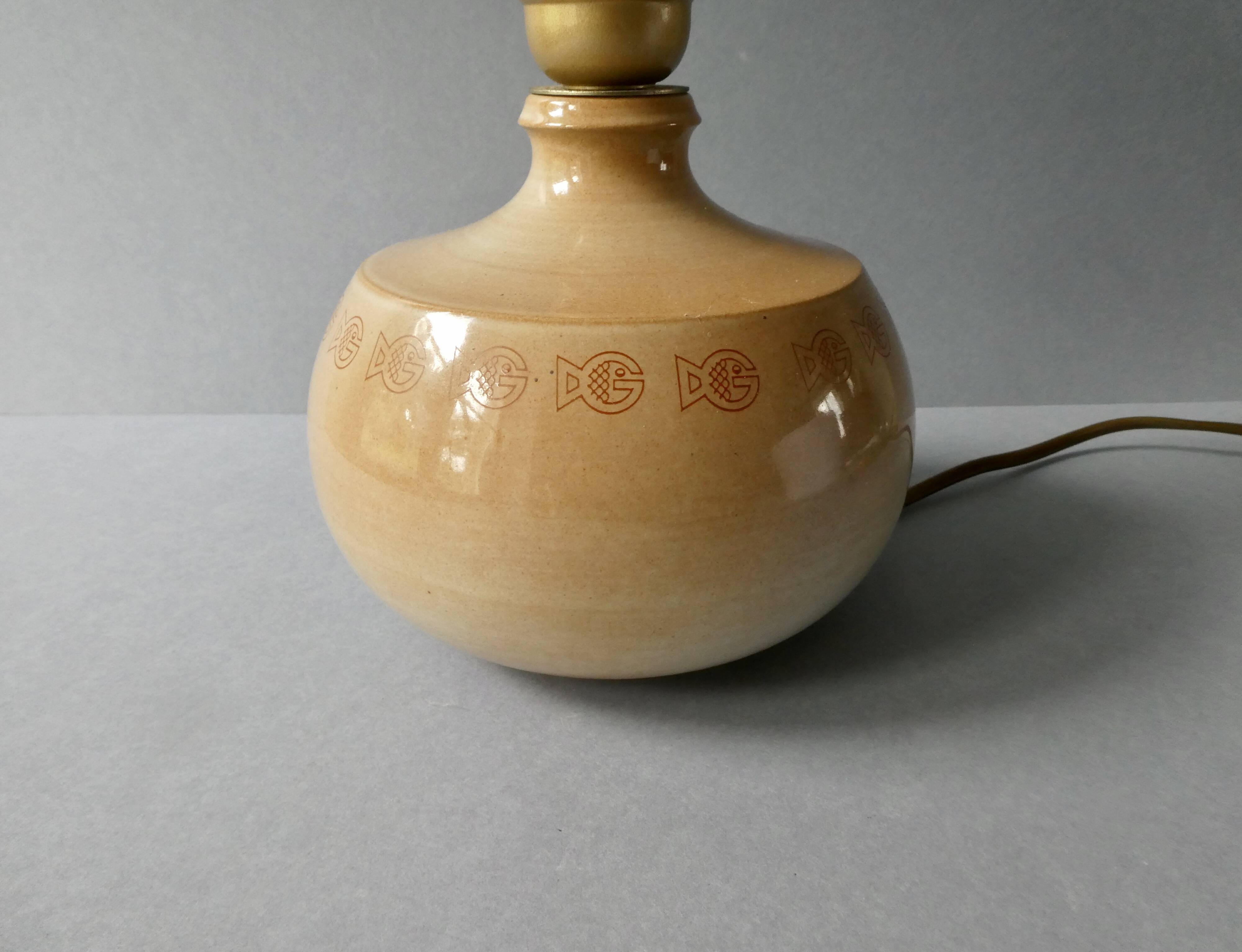 Ceramic lamp signed Montgolfier France, fish decor