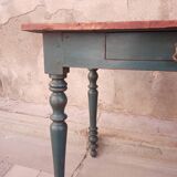Old side table, desk, 1 drawer, blue patina aubusson