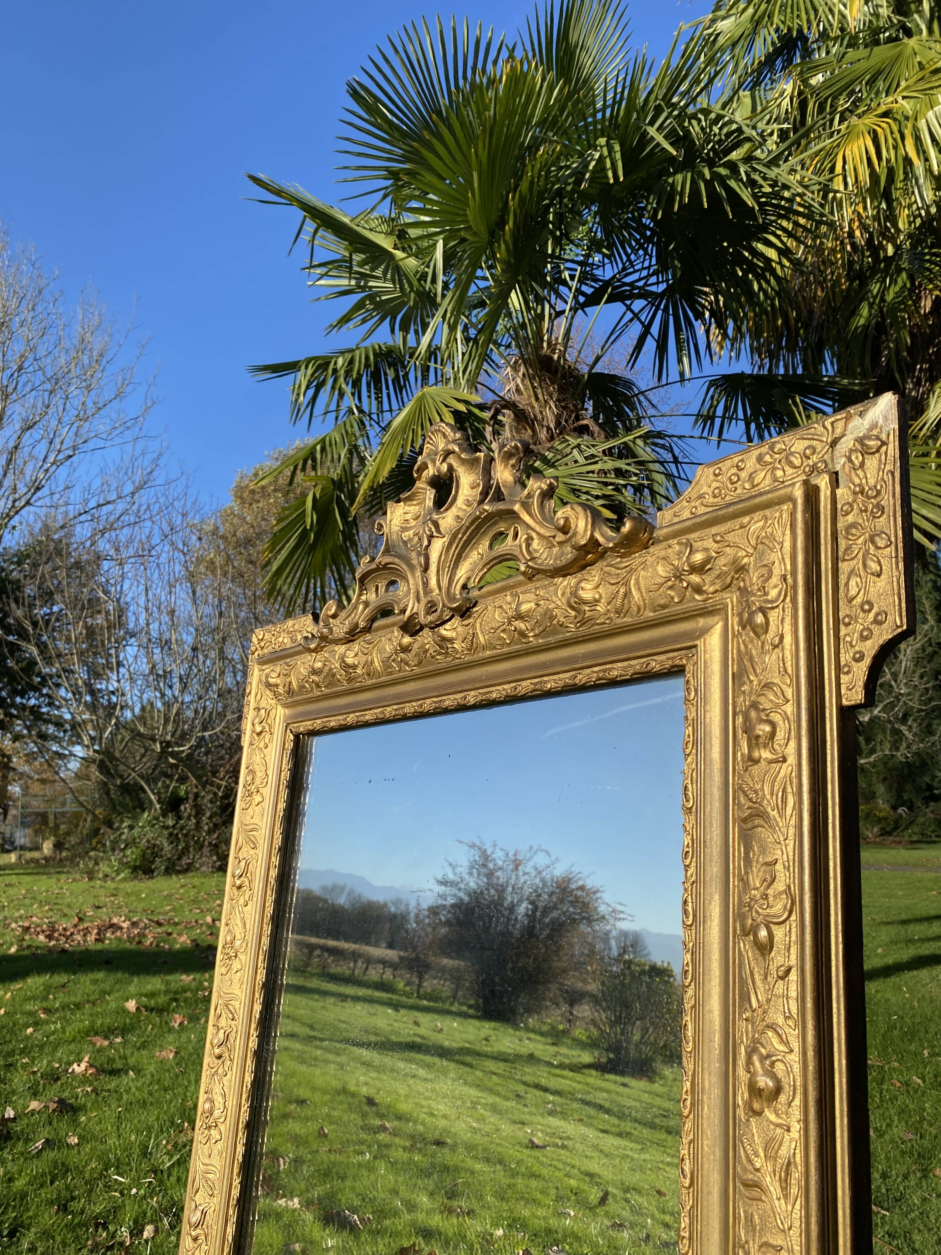 Large antique mercury-gilded mirror from the Napoleon III period