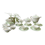 Vintage tea/coffee set in white, green and gold porcelain by SALINS, made in France