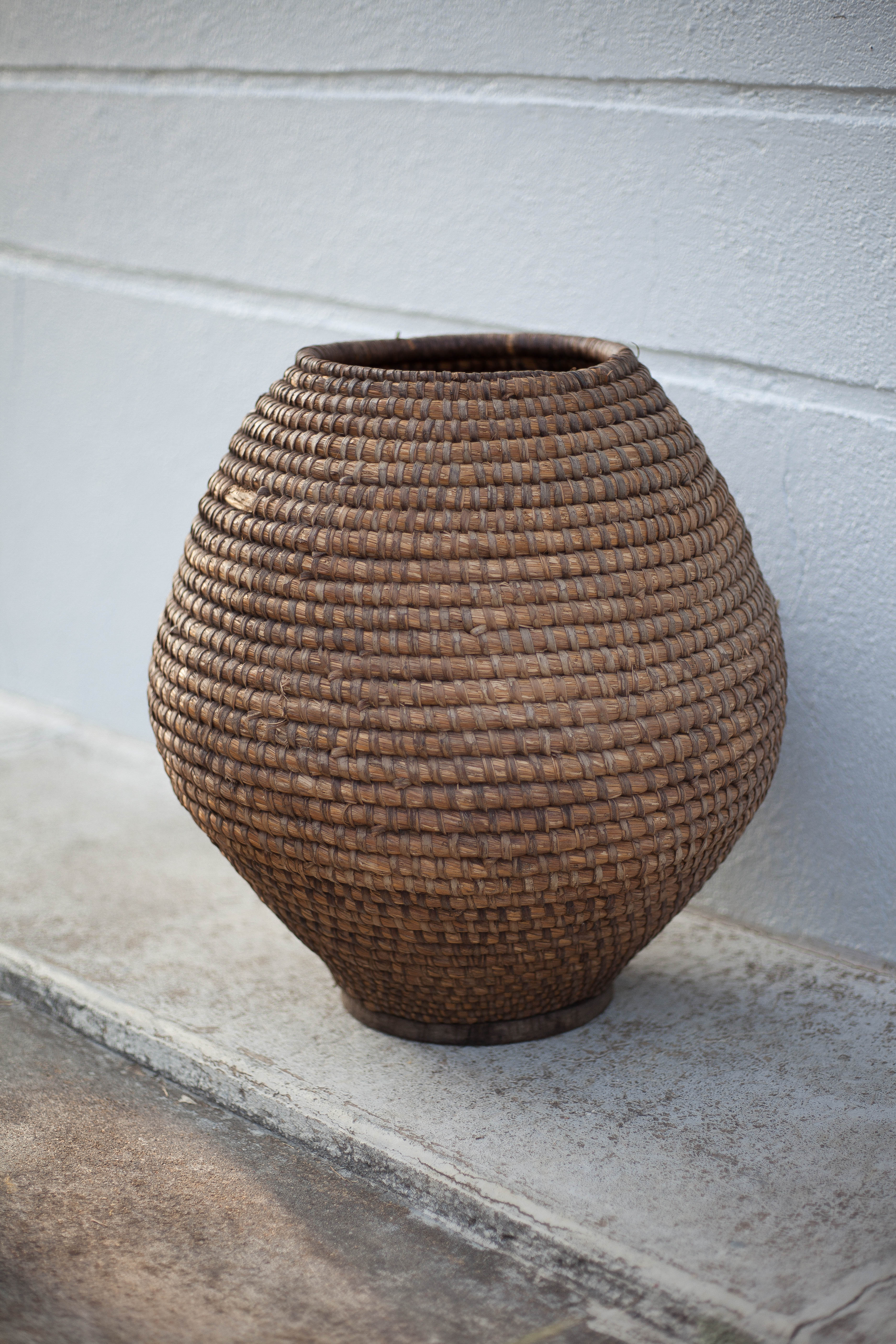 Old basket, straw and brabble, woven basket, interior decoration