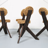 Original set of 4 tripod chairs by Frida Minet and Adrien Audoux, 1950s, France