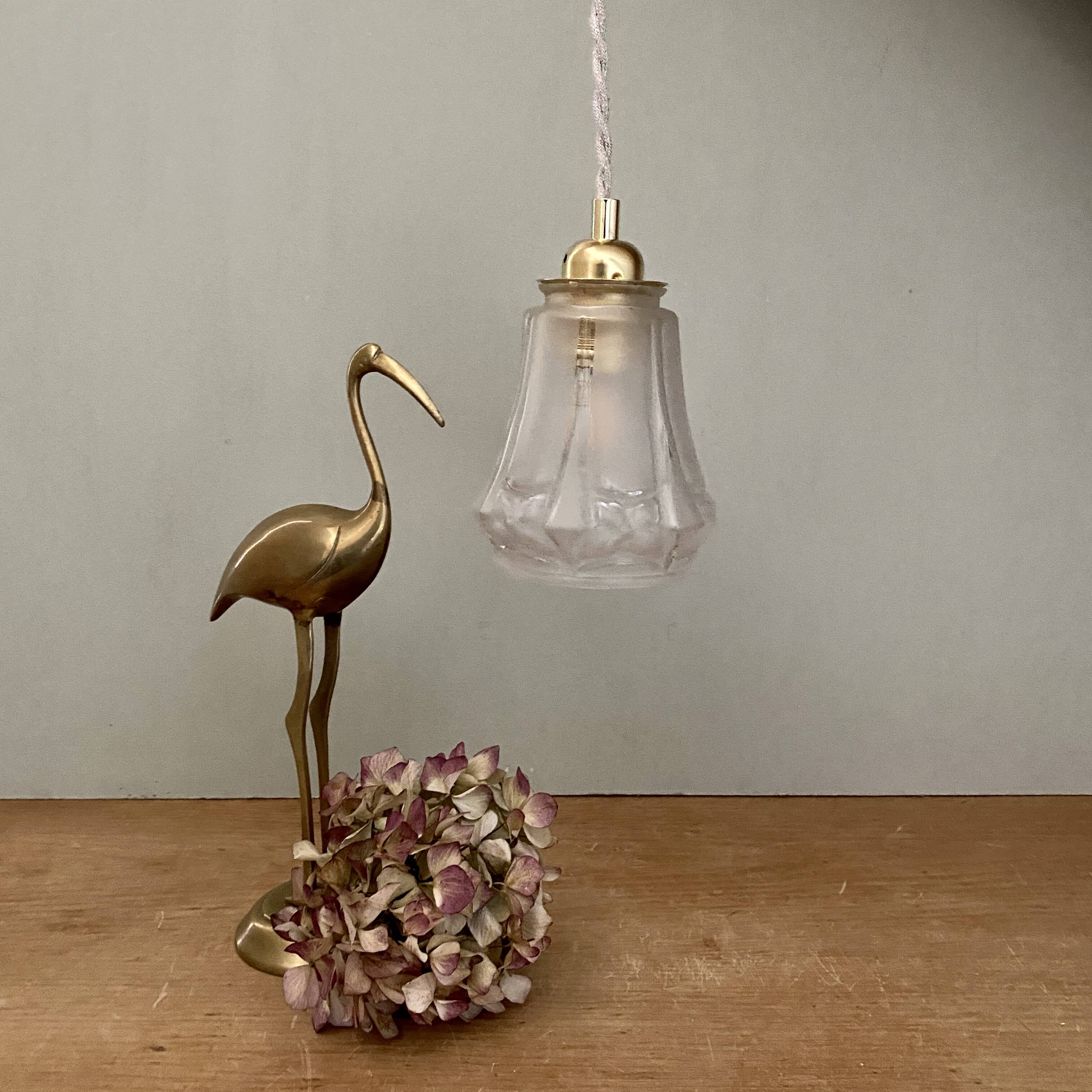 Vintage art deco tulip pendant light in frosted glass