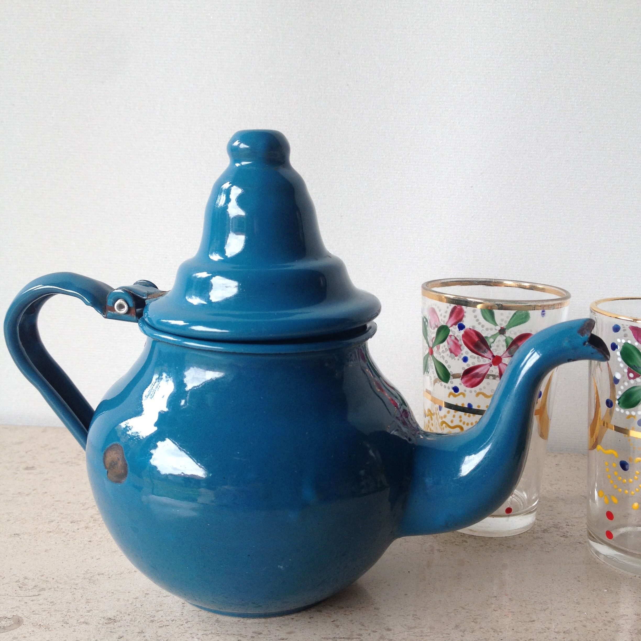 Teapot blue enameled metal