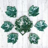 Dish and its 6 cups vintage dlg de vallauris green ceramic leaf shape