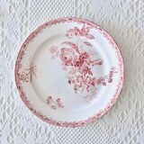 Assiettes plates XIXe Sarreguemines Fontanges terre de fer rose
