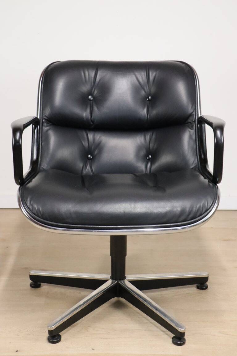 Charles Pollock leather office chair, Knoll edition, 1970