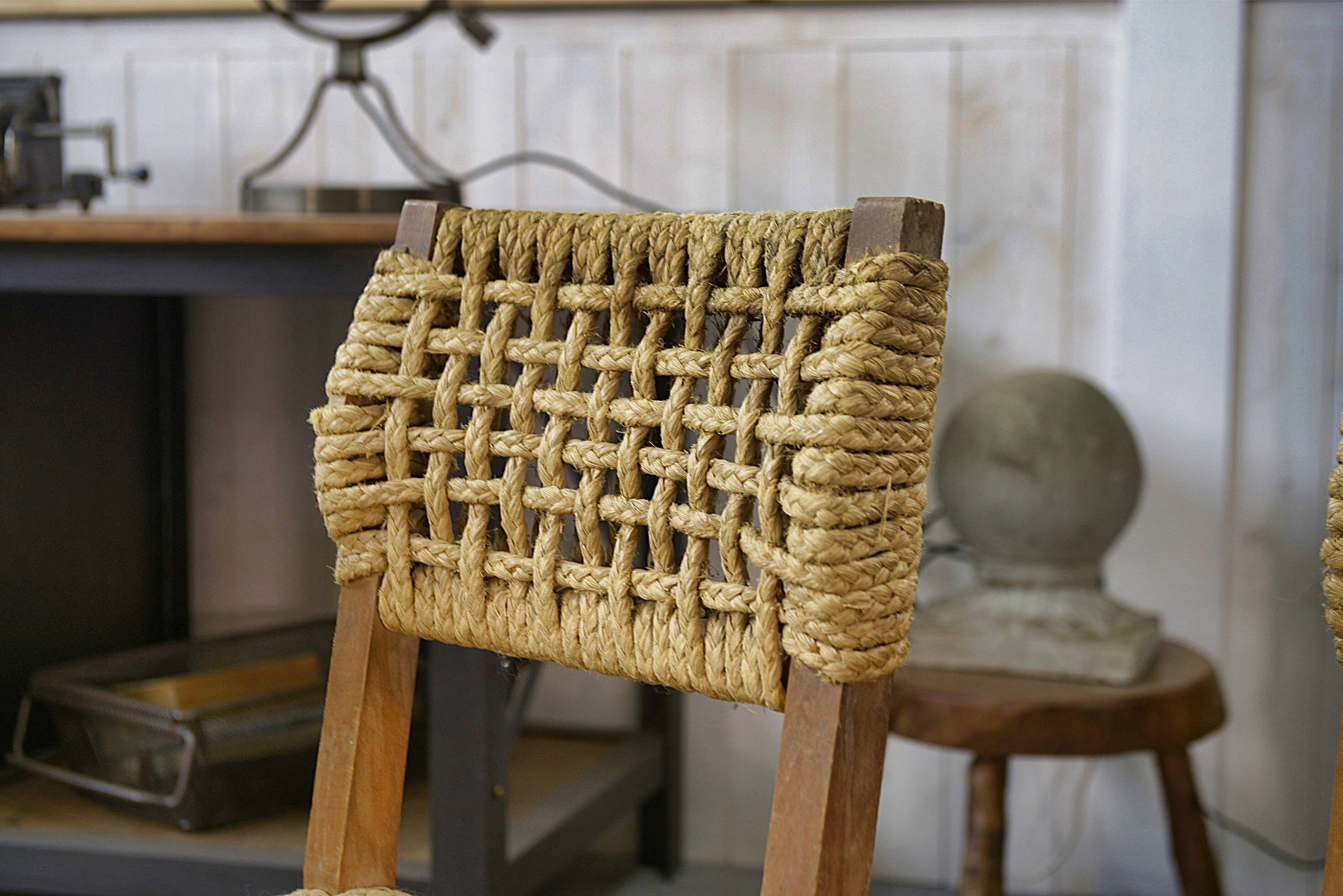 Set of 6 woven rope chairs by Adrien Audoux & Frida Minet for Vibo Versoul 1940's
