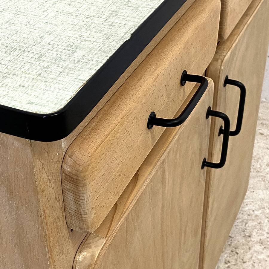 Vintage 60's sideboard in raw wood and blue formica