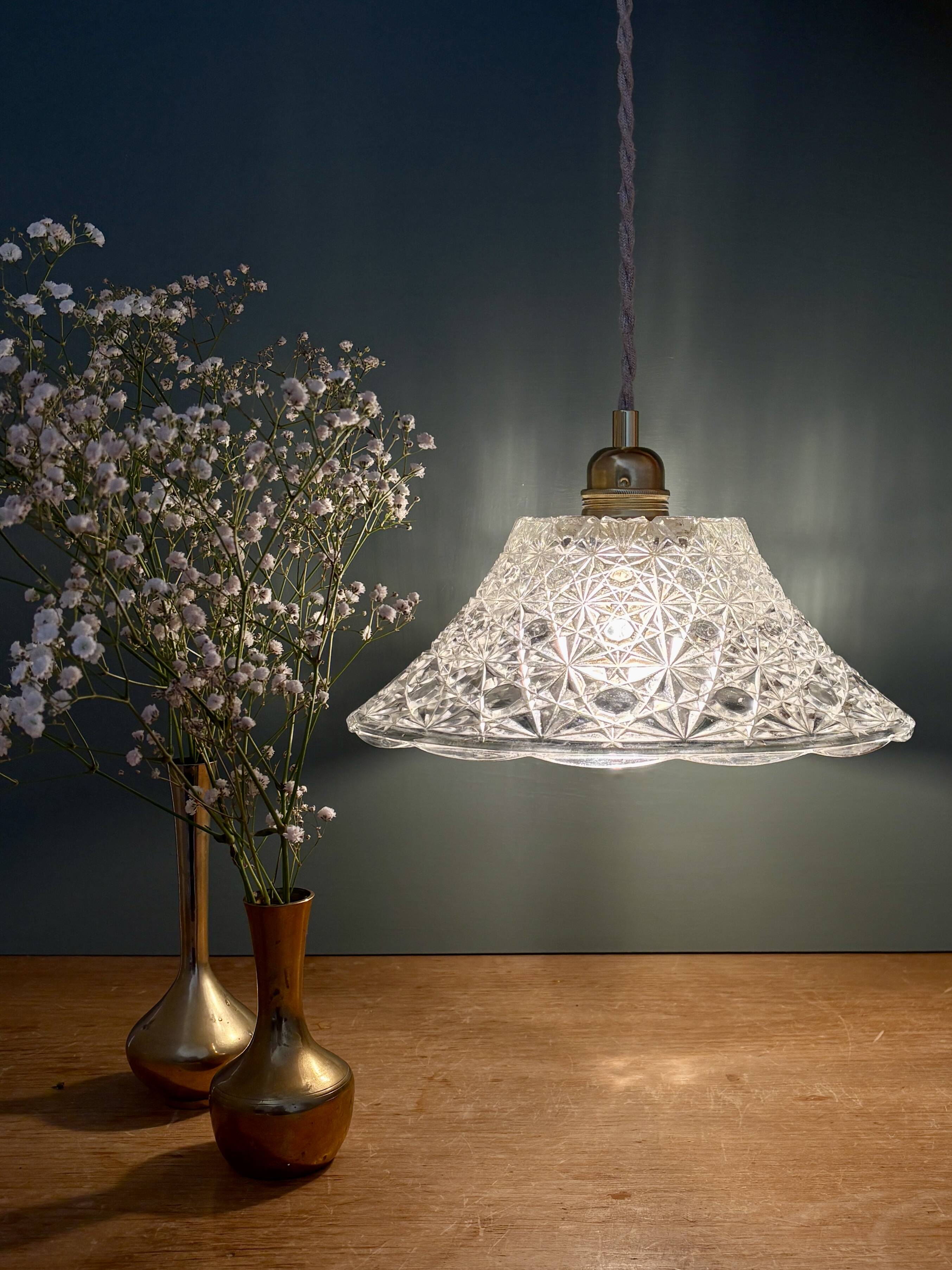 Vintage molded glass lampshade pendant light - tableware collection -
