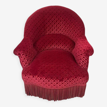 Fauteuil crapaud époque Napoléon III, velours rouge framboise