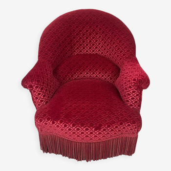Toad armchair Napoleon III era, raspberry red velvet