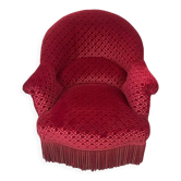Fauteuil crapaud époque Napoléon III, velours rouge framboise