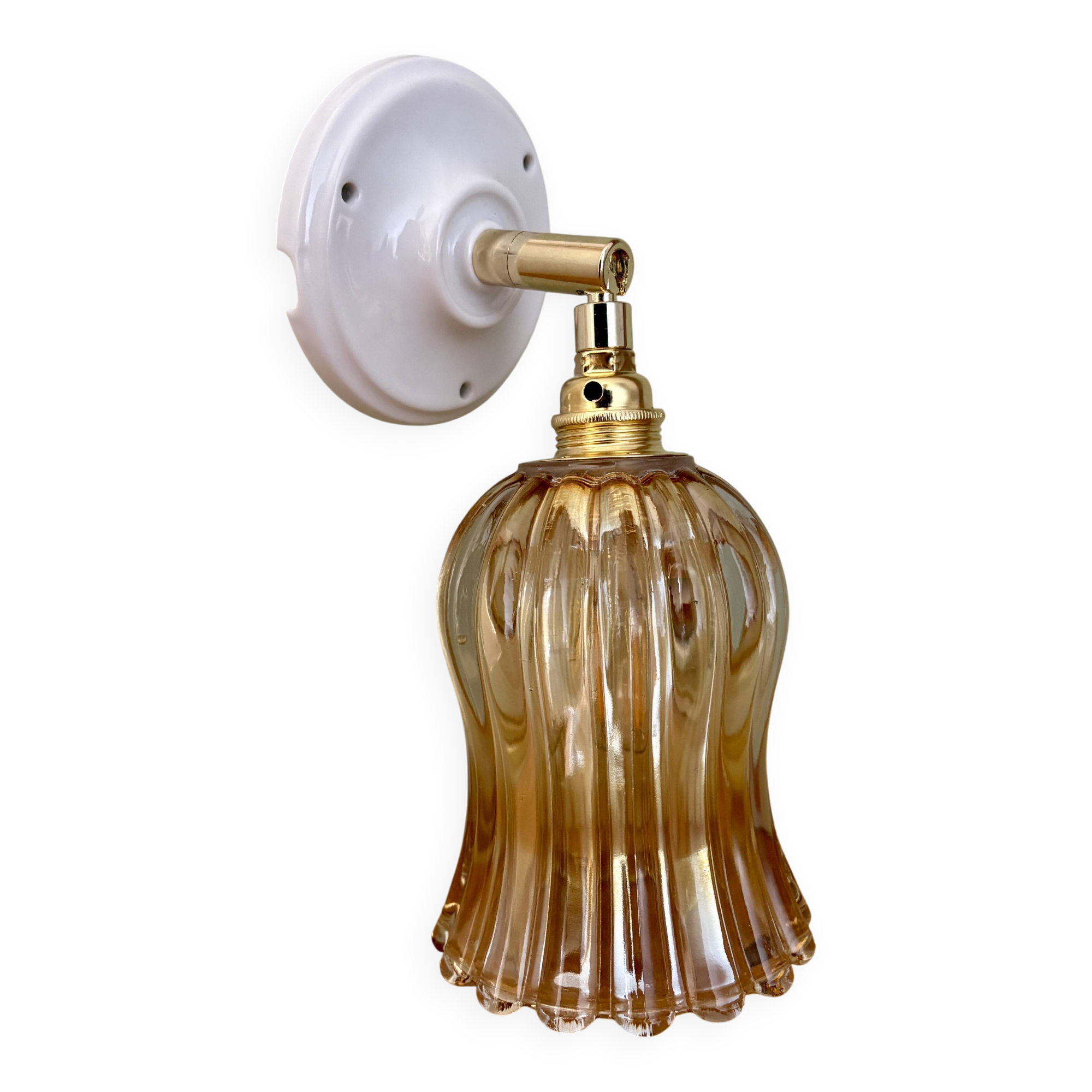 Vintage tulip wall light in thick amber glass
