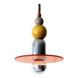 Hanging lamp with repurposed parts and fabric thread