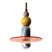 Hanging lamp with repurposed parts and fabric thread