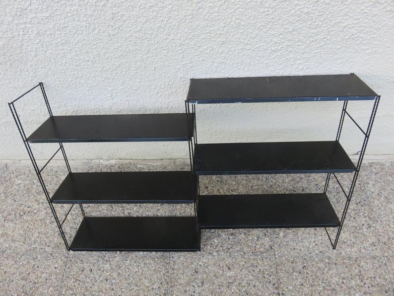 Etagère string, modulable en métal laqué noir années 50/60
