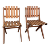 Pair of solid pine folding chairs - Editions DEJOU