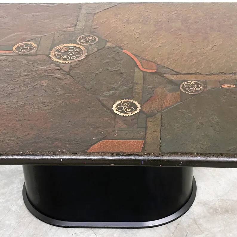 Brutalist coffee table in mixed media by Kneip, signed 1993