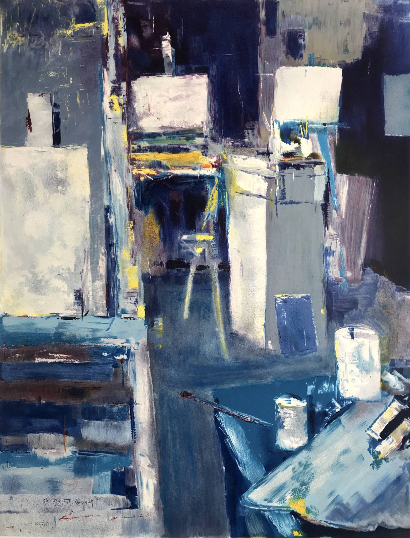 Artist's studio. Original lithograph signed in pencil.