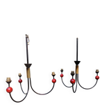 pair of vintage black metal chandeliers with red balls 1950/1970