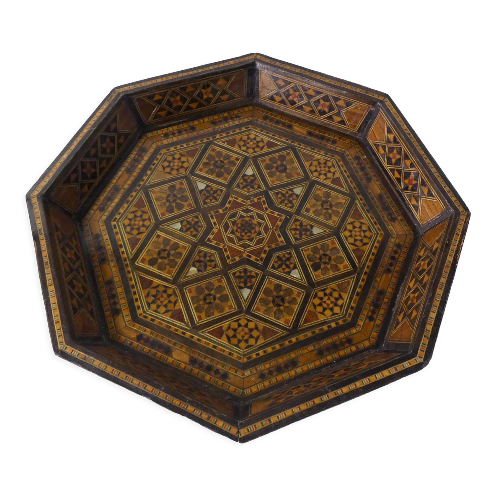 Oriental wooden marquetry tray