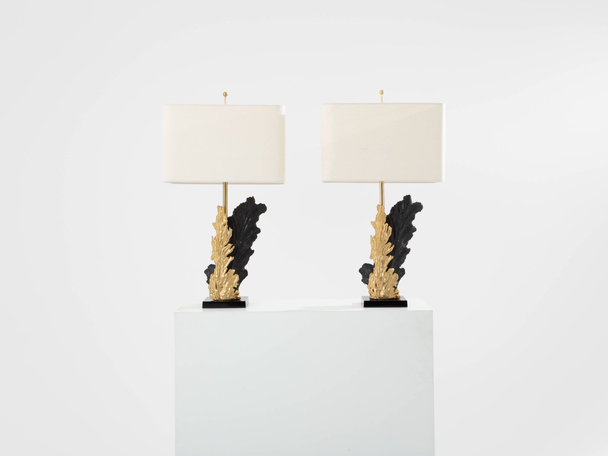 Pair of bronze and resin lamps by Philippe Cheverny, 1970s