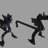 A pair of wrought iron andirons with dragon heads, 1970s.