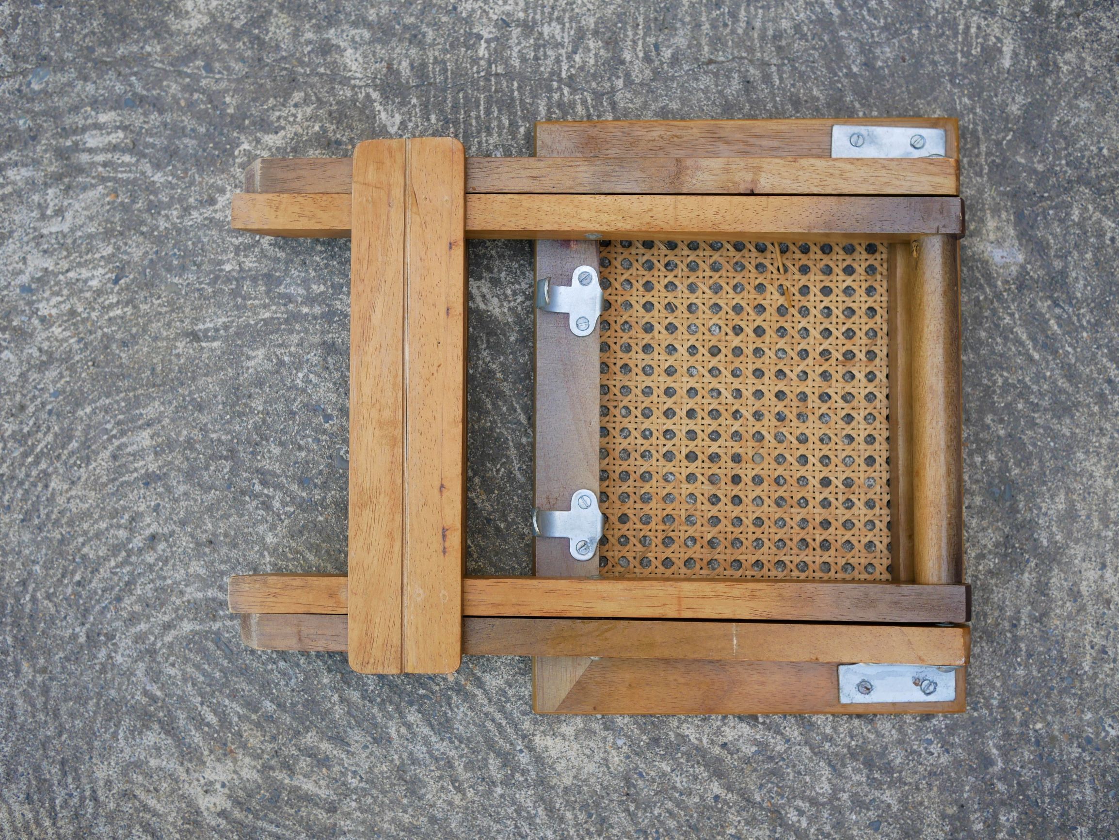 Wooden stool and folding caning