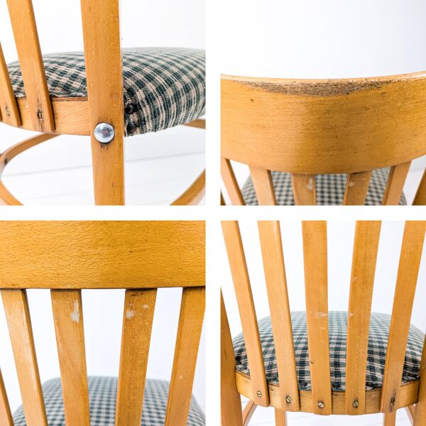 Paire de chaises bistrot vintage en bois, dossier arrondi, style Mid-Century